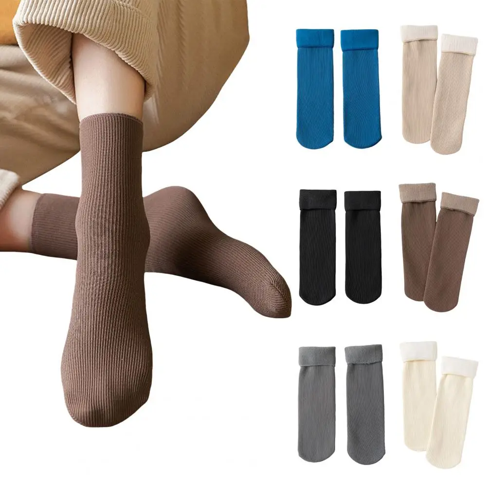 

Зимние теплые женские носки, мягкие утепленные плюшевые носки для девочек, однотонные бархатные шерстяные зимние ботинки, носки-тапочки, домашние носки для сна