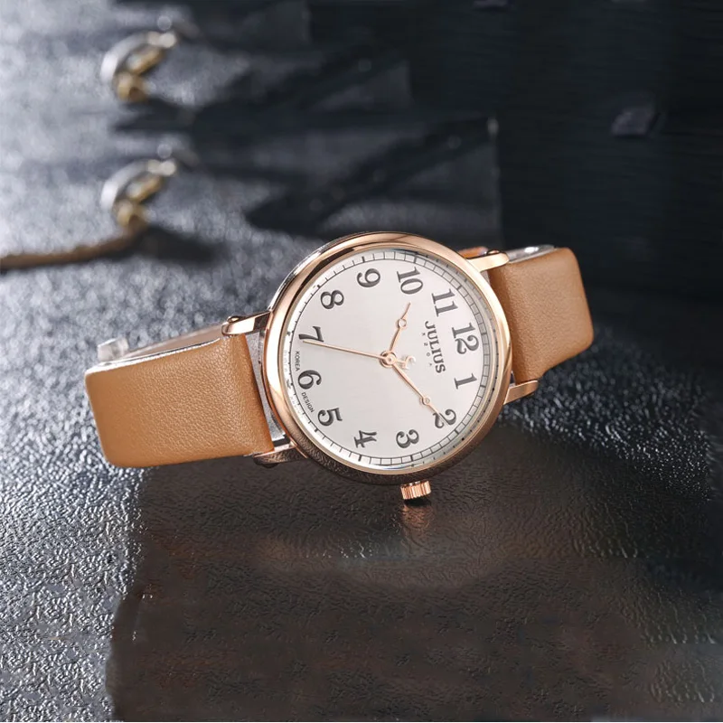 Top Lady Women's Watch Japan Quartz Large Number Fine Fashion Hours Bracelet Simple Leather Girl Birthday Gift Julius No Box