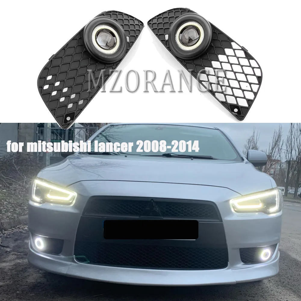 2xLED Fog Lights Headlight For Mitsubishi Lancer 2008 2009 2010 2011 2013 2014 Car DRL Fog Light Angel Eyes Covers Frame Grille