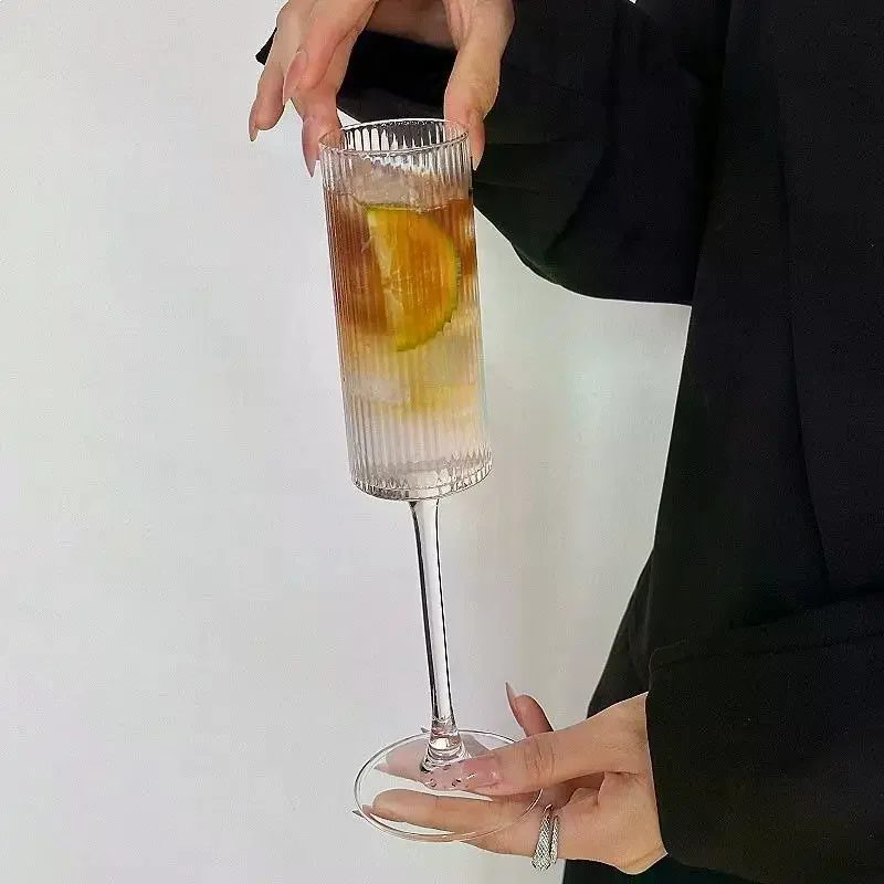Striped Plastic Goblet Unbreakable Wine Glass Luxury Cocktail Champagne Cup For Party Drinkware Transparent
