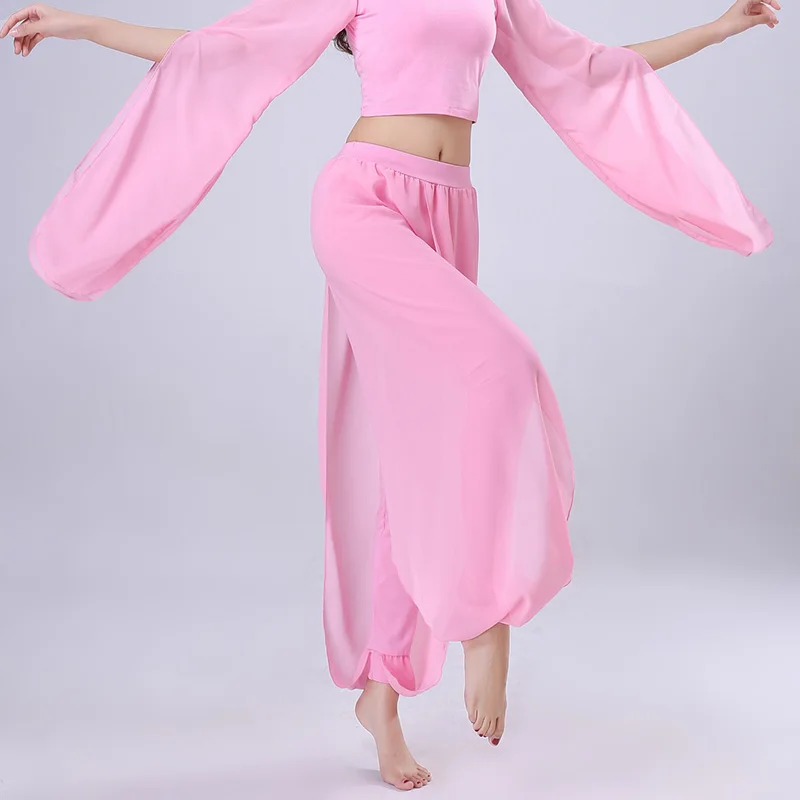 Spodnie do tańca latynoamerykańskiego z rozcięciem, szyfonowe spodnie do tańca nowoczesnego, do ćwiczeń tańca klasycznego, na występy sceniczne, do tańca brzucha i lirycznego.