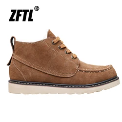 ZFTL Men's snow boots winter wool cowhide one Short boots warm British cotton shoes Lined with velvet Large size 2023 boots