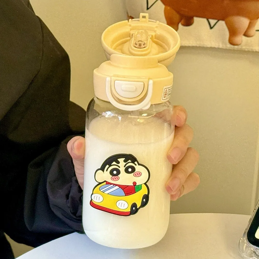 500 مللي تلوين شين تشان زجاجة ماء مع القش الكرتون المحمولة البلاستيك المنبثقة غطاء كوب ماء مانعة للتسرب لطيف شرب زجاجة #2