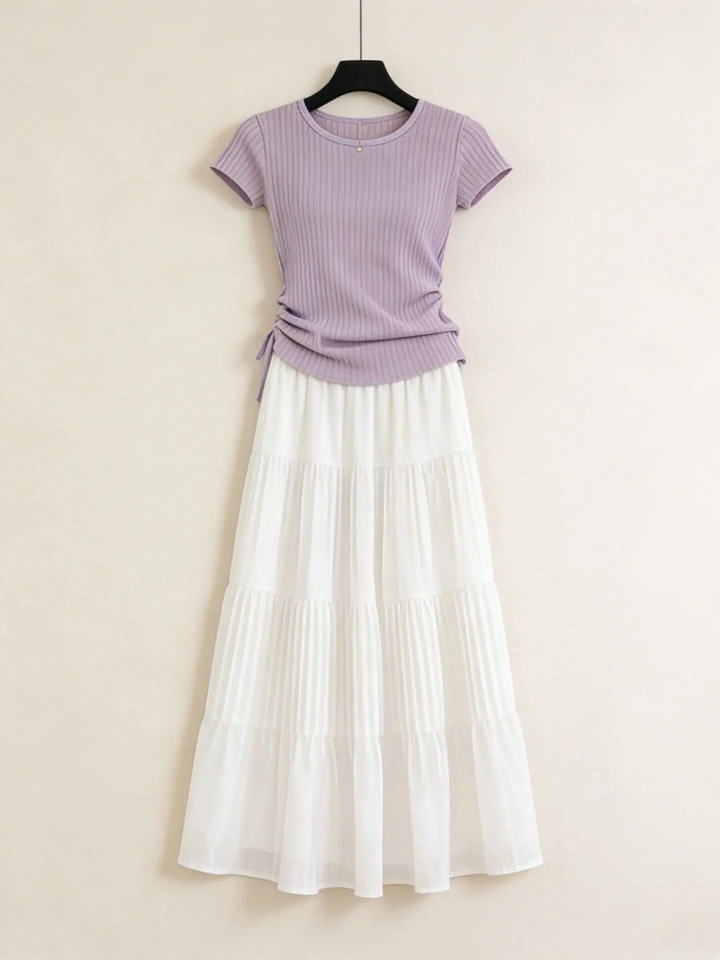 

Light Purple Short Sleeve T-Shirt And Skirt Set Simple Versatile Summer New Arrival Women's Fashion Ensemble Breathable Light...
