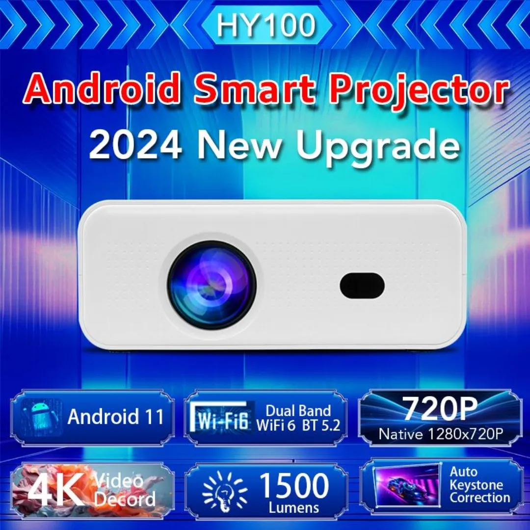 Home Cinema Mini HY100 WIFI6/2.4/5, BT5.2 Portable Projector Support 4K with 160 ANSI Lumens Android 11 Projector