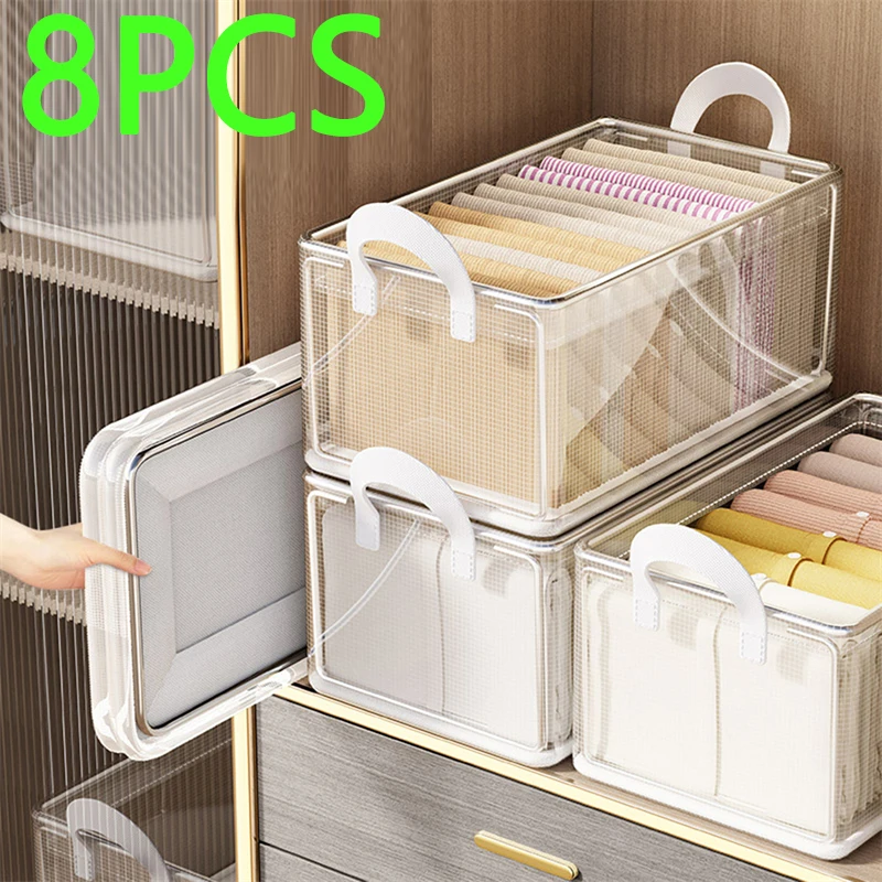 8-10pcs PVC Foldable Storage Box for Storing Clothes ＆Toys With Steel Frame Moisture-proof Wardrobe Organizer Storage Basket