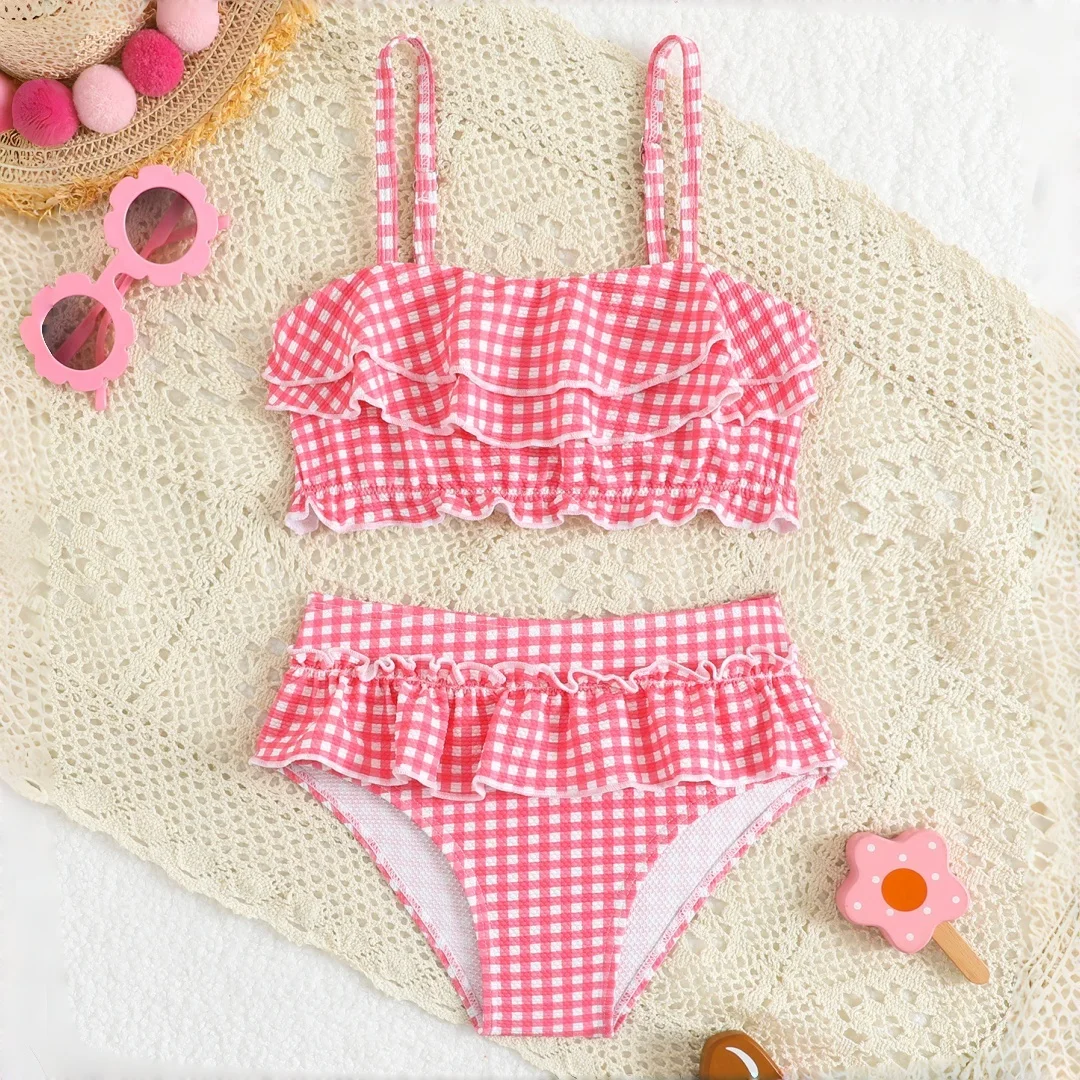 

Детский купальник для девочек 2026: милый комплект из 2 предметов с рюшами по низу, для пляжа и плавания, для девочек 4-7 лет