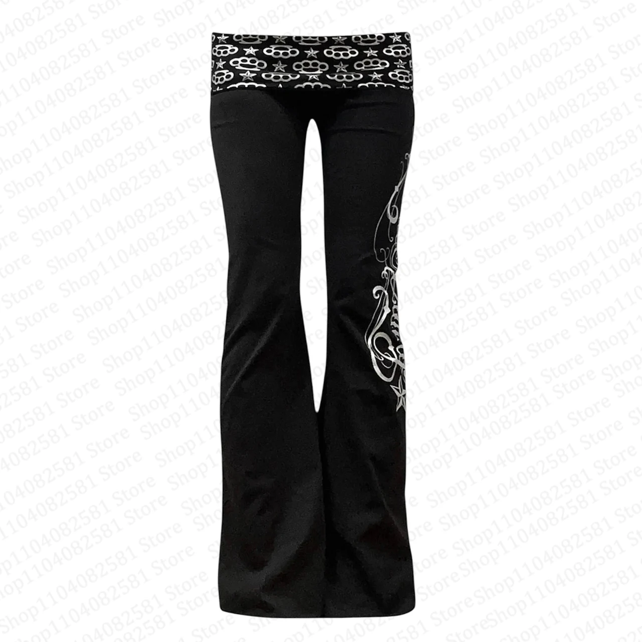 Y2K Gothic Sweet and Fashionable American Retro 2000s Fashion Letter Printed Bellbottom Pants Hip Hop Street Cool Girl Emo