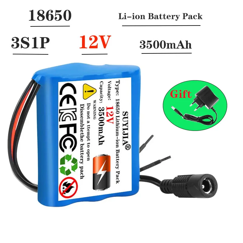 

12V 3500mAh 100% brand new 3S1P protection board 12V 3.5Ah battery 18650 lithium-ion DC 12V super rechargeable battery + charger