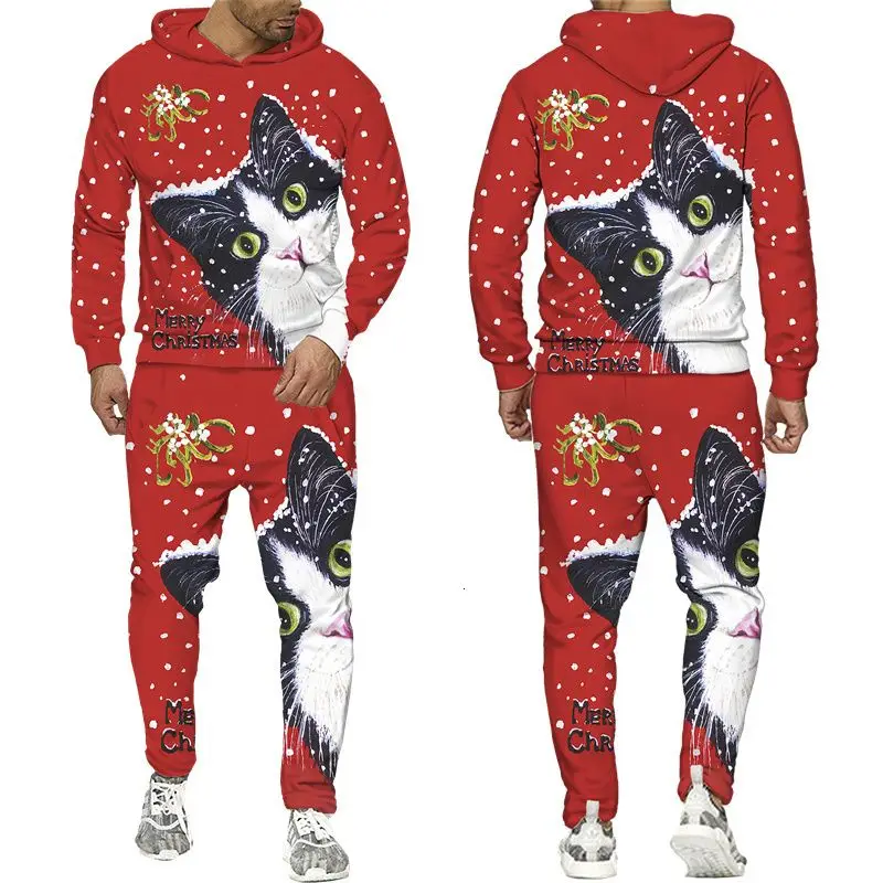 Christmas Men\'s Hoodie/Pants/Suits 3D Cartoon Santa Claus Print Adult Sweatshirts Joggers Sets Xmas Men/Women Tracksuit Outfits