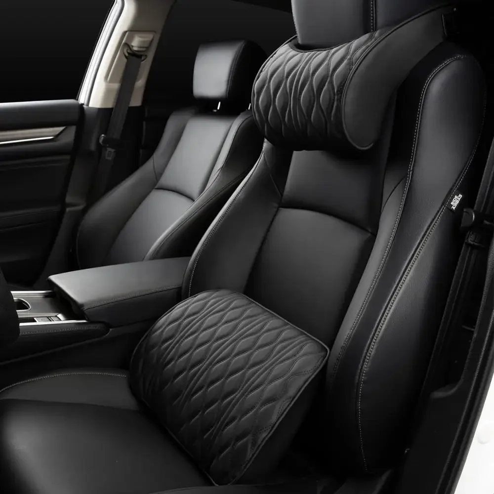 

HOT Car Neck Pillow PU Leather Lumbar Waist Support For Seat Memory Backrest Headrest Cushion Auto Gadget Accesorios Interior