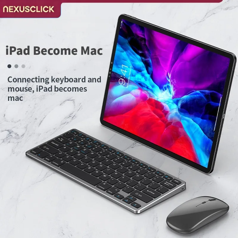 NexusClick Rechargeable Wireless Keyboard Mouse Combo, 2.4G USB Silent Ergonomic Mini Keyboard Mice Set for Laptop PC Mac Office