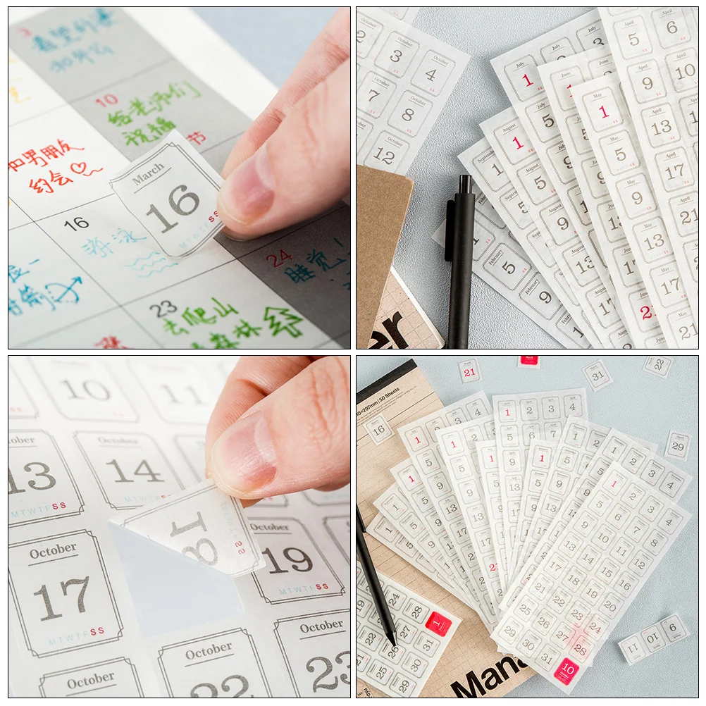 

24 Sheets Days Daily Monthly Planner Cute Label Stickers Calendar Tabs Notebook Paper Monthly Calendar Tabs Stationery