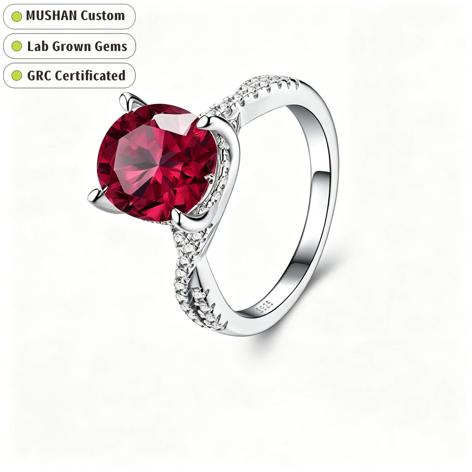 MUSHAN Custom Jewelry 925 Sterling Silver Ring Band for Women 5ct Lab Grown Gemstones Ruby Emerald Sapphire Rings Jewelry