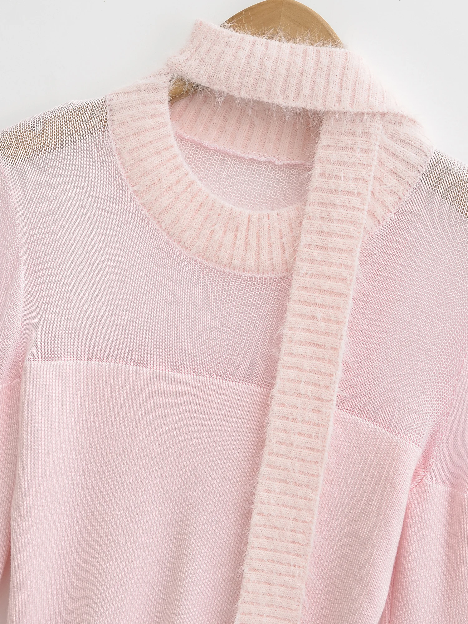 

Sexy Splice Long Sve Knitted Sweater round Ne Waist Cinching Slimming Top for Women with Sa Pure Want Sle Autumn Fas...