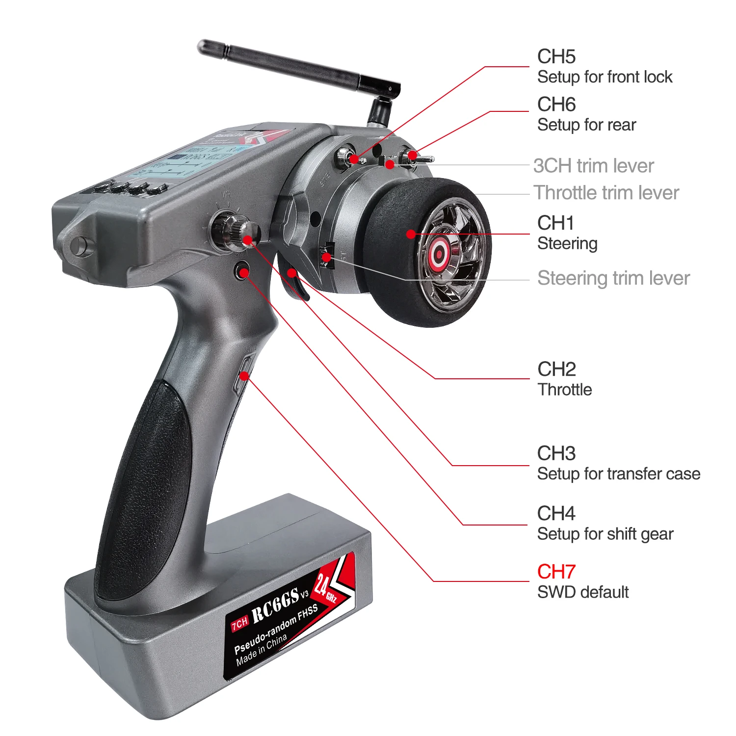 Radiolink RC6GS V3 2.4G 7 Channel Radio Transmitter with R7FG Receiver RC4GS V3 with R6FG for RC Car Boat