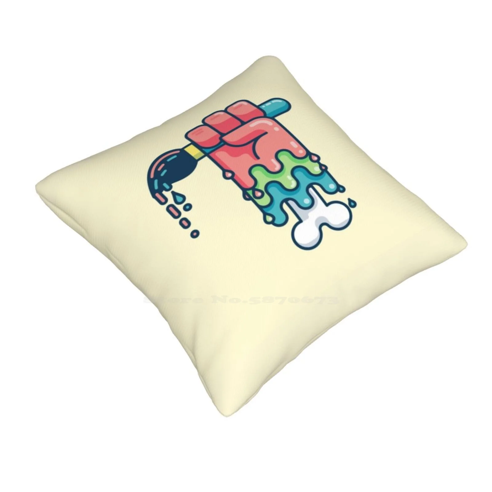 Paint Or Die Throw Cushion Pillow Cover Brush Hand Fun Colorful Fist Colors Artist Drip