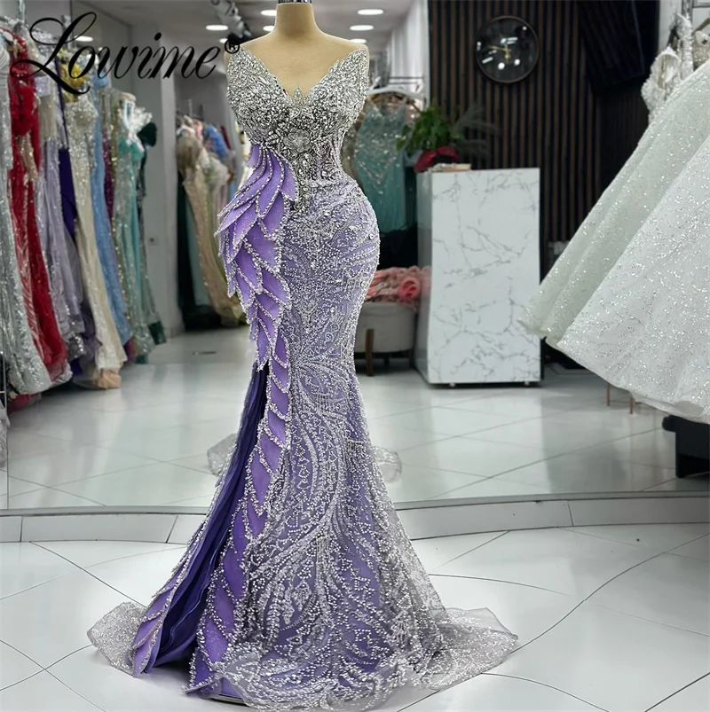 Purple Evening Dress Aso Ebi Crystals Abendkleider Wedding Party Second Reception Prom Dresses 2024 Engagement Gowns Customized