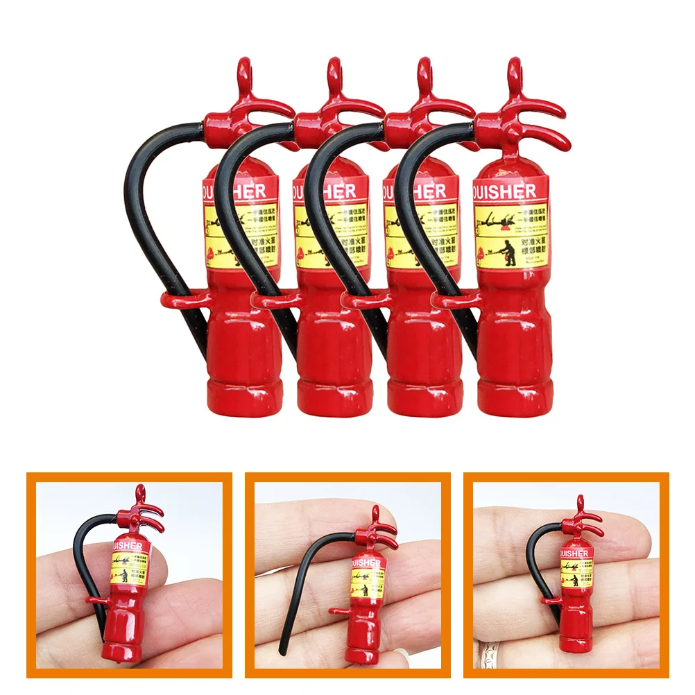 4 Pcs Mini Fire Extinguisher House Decor Miniatures Metal Toy Pendants DIY Tools Landscaping Models Ornaments