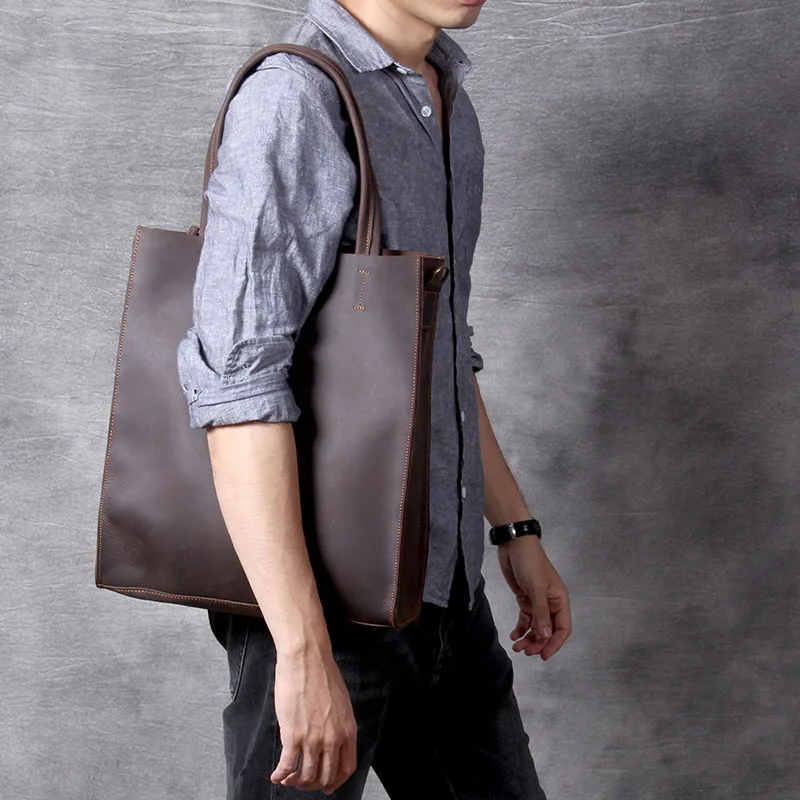 S.worker Vintage Echtleder-Tragetasche Herren-Handtasche Rindsleder-Schultertasche Damen Große Kapazität Umhängetaschen Schlicht Lässig – Detail 3