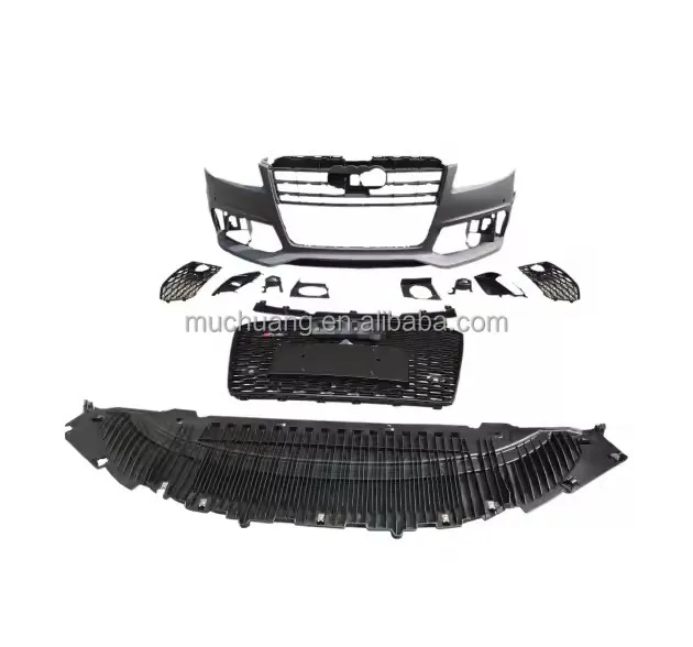 

RS8 Style Bumper Assembly for Au/di A8 2014-2018 Front Fiberglass Bumper Grille Rear Bumper Cut-Outs for Fog Lights Used