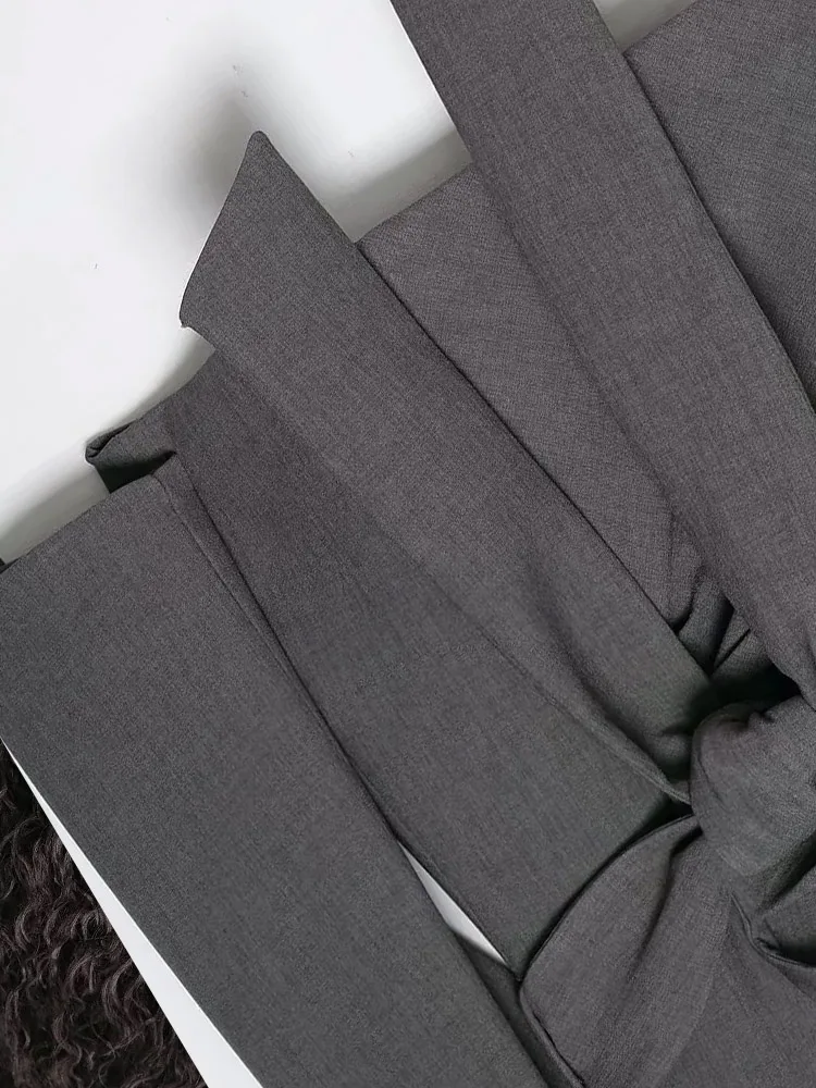 

HH женский модный брючный костюм, свободный длинный рукав, лацкан, пояс, подплечник, однотонный пиджак, куртка + осенние шаровары с карманами на молнии