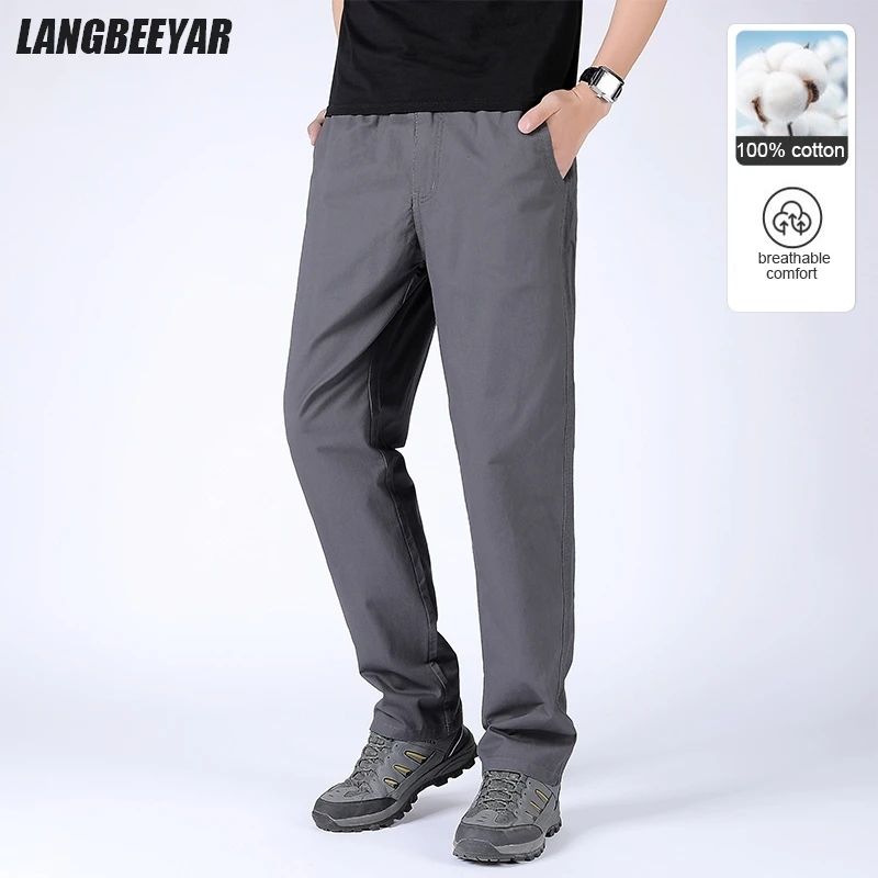 

Премиум 100% хлопок, не гладится, дышащие весенне-осенние эластичные брюки-карго, свободные прямые повседневные модные спортивные длинные брюки, мужские брюки
