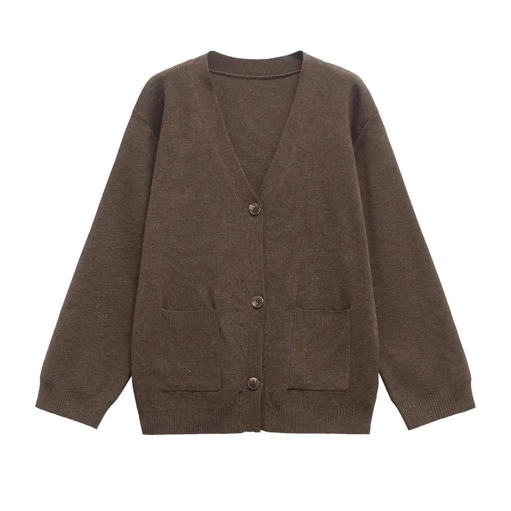 

European And American Fashion Two-Color V-Neck Long Sleeve Knitted Cardigan Top for Women Spring Autumn New G82610