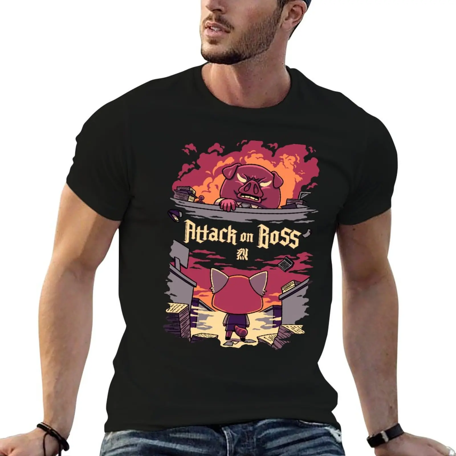 Attack on Boss // Funny Red Panda, Anime, Seinen T-Shirt Casual Basic Street Style T-Shirt