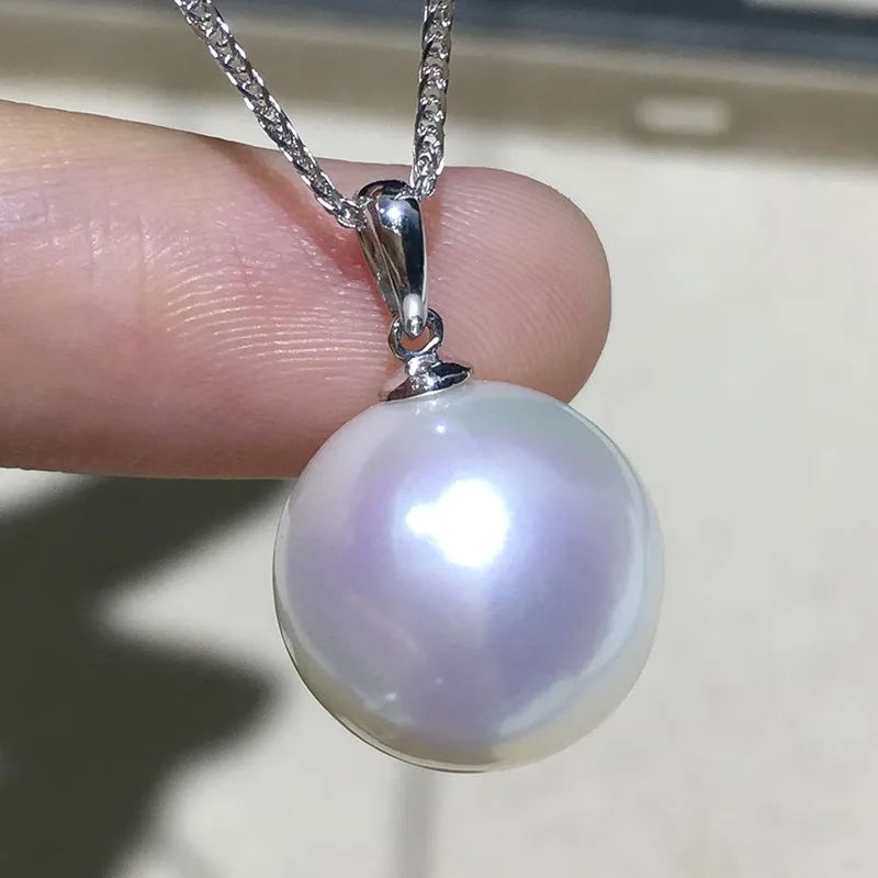 Natural 12-13mm Edison Pearl Pendant Round Strong Light Silver Chain