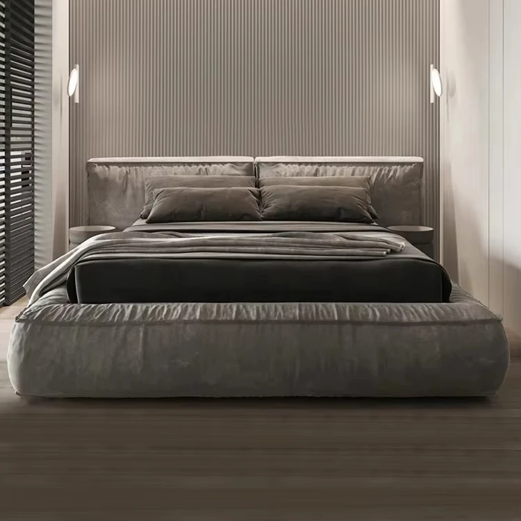 Italian Modern Minimalist Cloth Bed Nordic Light Luxury Soft Bag Double Wedding Bed for Hotel Bedroom Furniture