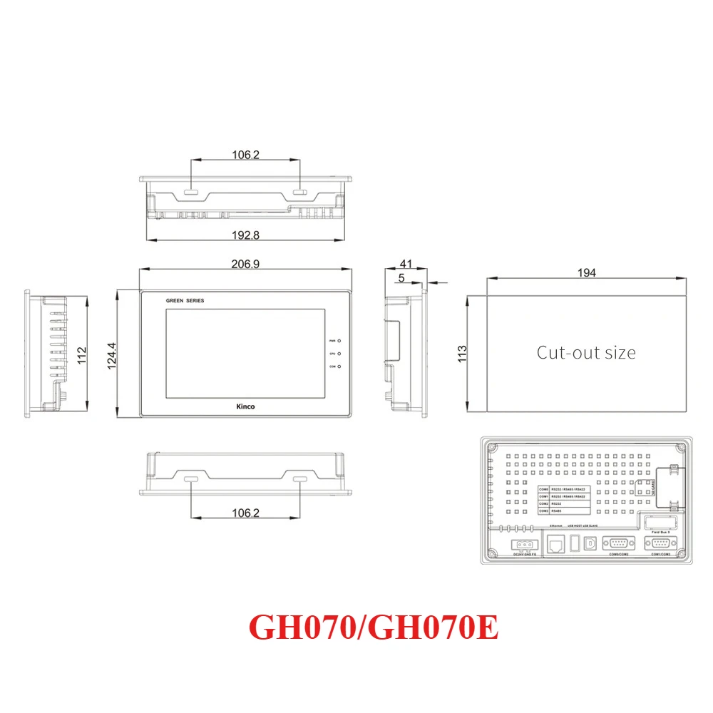 

7-дюймовый сенсорный экран HMI Kinco GH070 GH070E с портом Ethernet, RS232, RS422, RS485, промышленный контроллер человеко-машинного интерфейса
