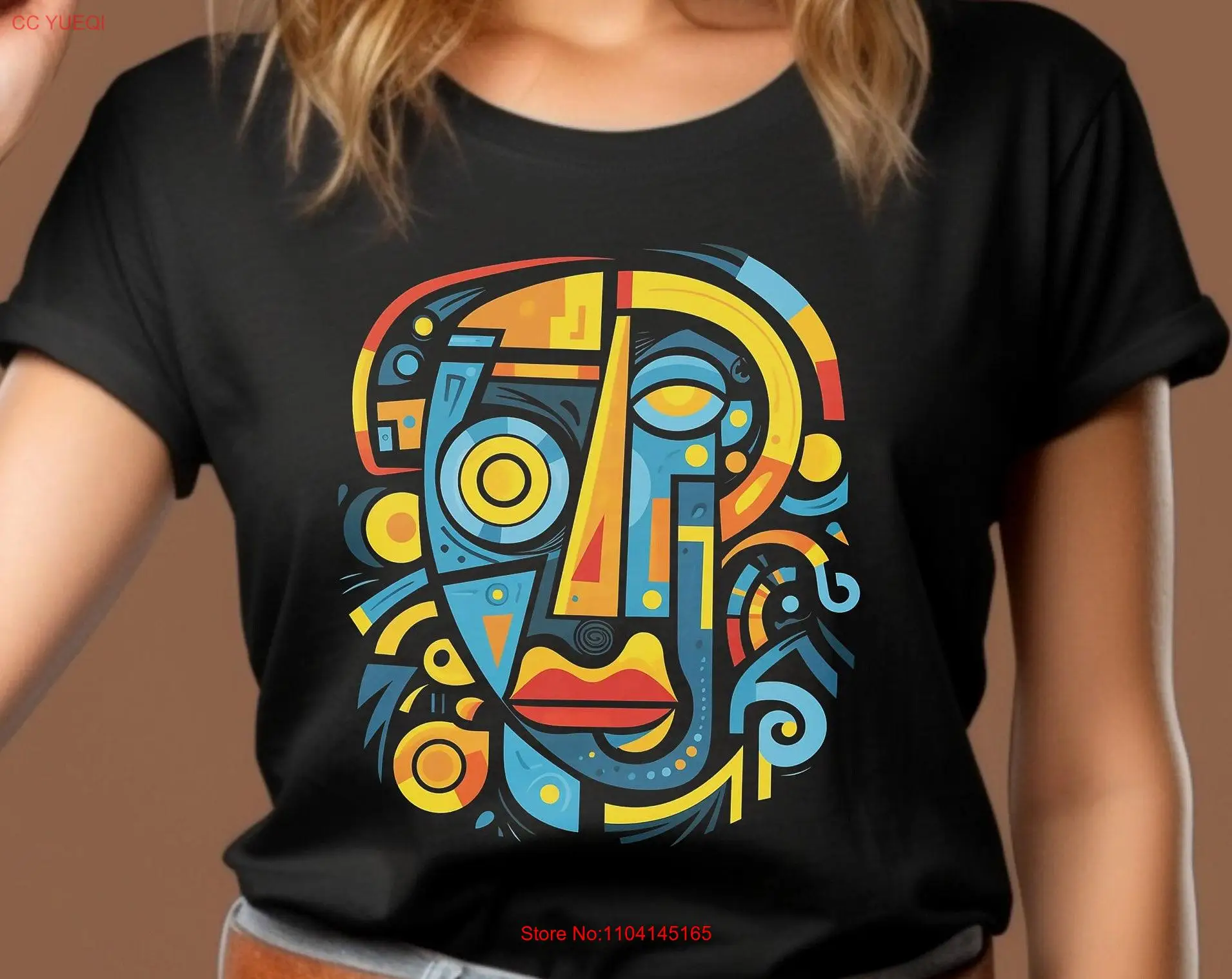 Multicolor Abstract Portrait T Shirt Cubist Art Modern 4 long or short sleeves