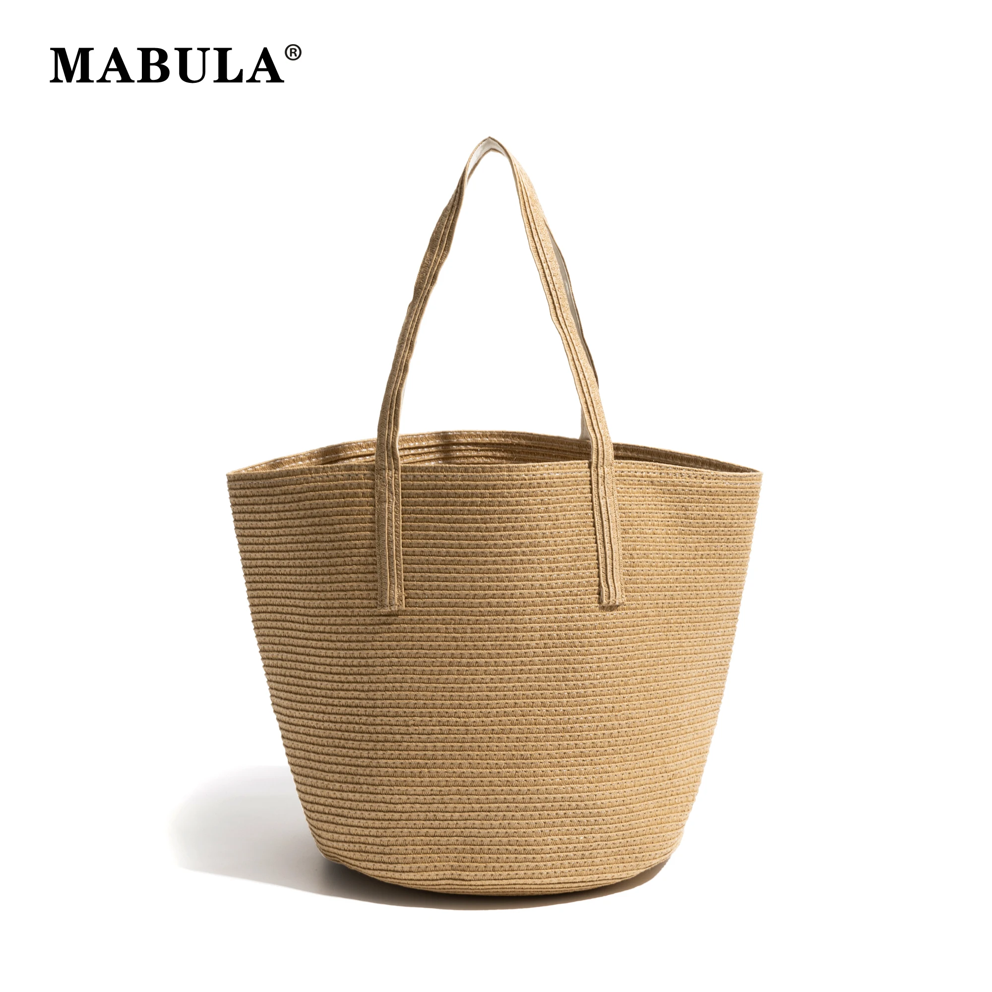 

MABULA Vintage Straw Weave Bucket Satchel For Women Shoulder Bag Handmade Crochet Handbag Summer Large Capacity Shopping Purse