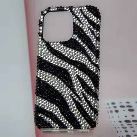 Phone Case for Samsung Galaxy S24 Ultra A15 A35 A55 A54 A13 S23 S22 S21 FE Black and White Zebra Print Rhinestone Back Cover