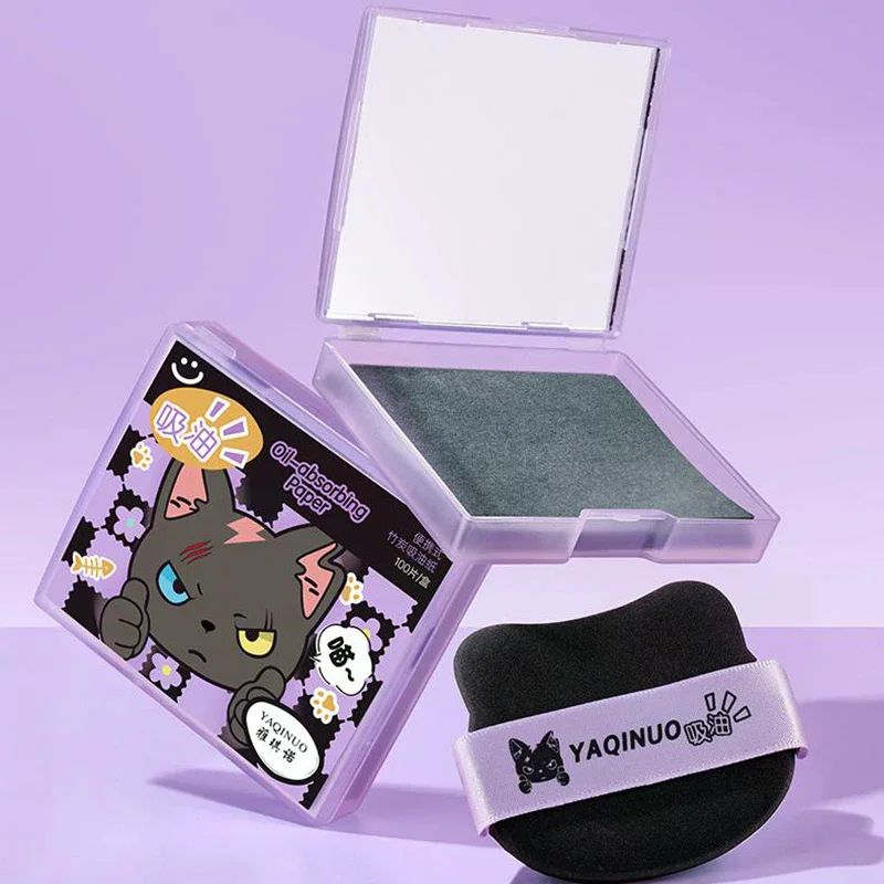 Oil Blotting Papers With Case And Makeup Puff Oil Absorbing Sheets Bamboo Charcoal Face Oil Blotting Sheets For Make 100 Sheets
