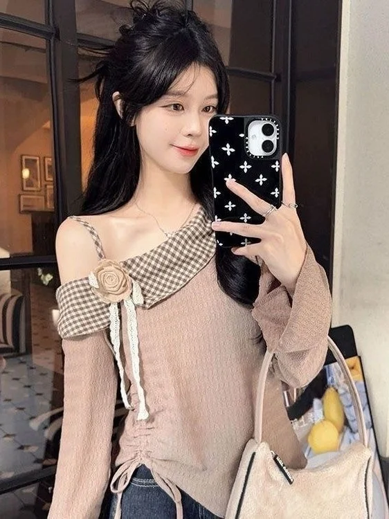 

Elegant Ladylike Style Drawstring Long Sleeve Cover up Top Women's Shirt Casual Loose Fit Polyester Fabric Commute Style