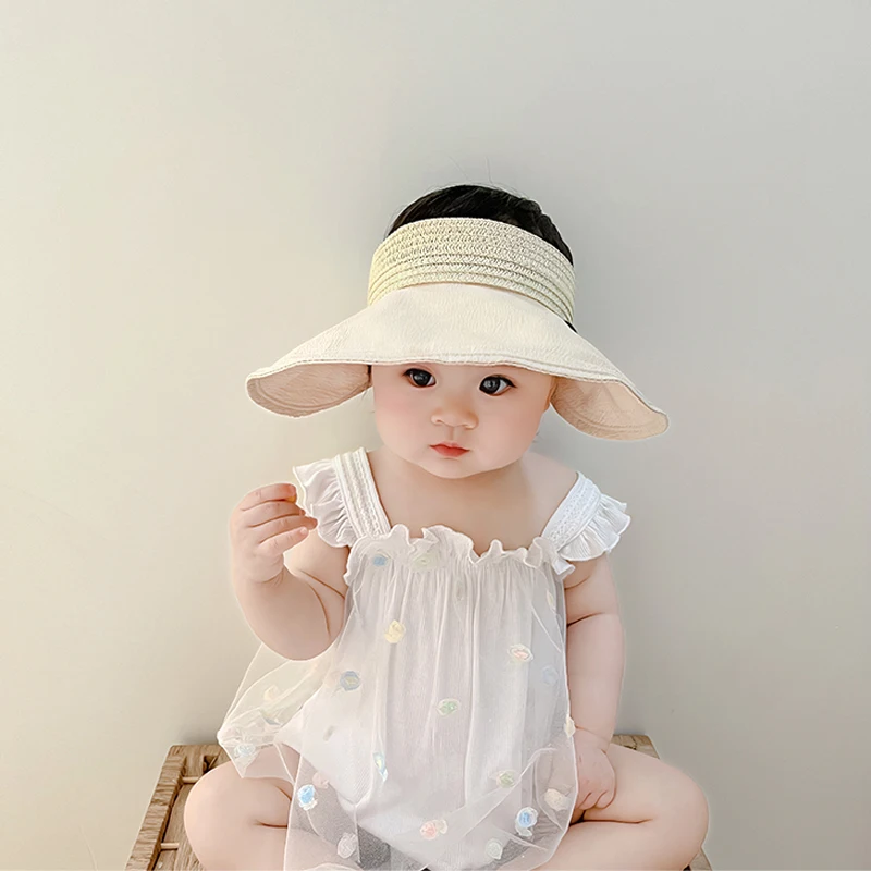 Summer Baby Sun Hats Empty Top Hat Fashion Kids Boys Girls Sunscreen Visor Caps Cotton Thin Big Brim Hollow Hat