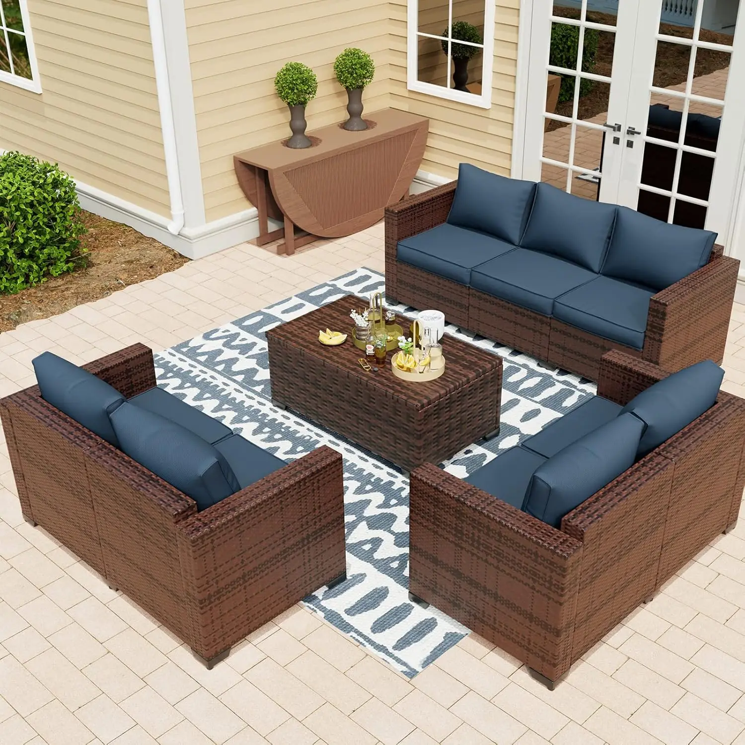 

Pieces Patio Furniture Set, Seats Outdoor Patio Set with Storage Coffee Table, Oversized Armrest Wicker Outdoor Sectional Sofa