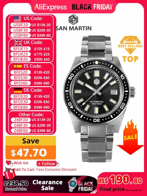 Automatic Mechanical Men's Watch | San Martin Men's Automatic Watch - 41mm 62mas  V4 - Aliexpress