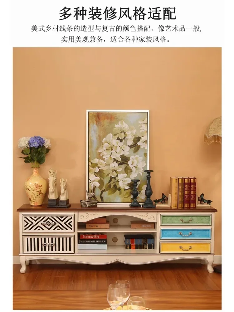 American furniture country five pump TV cabinet living room retro painted storage cabinet Mediterranean TV audio-visual cabinet