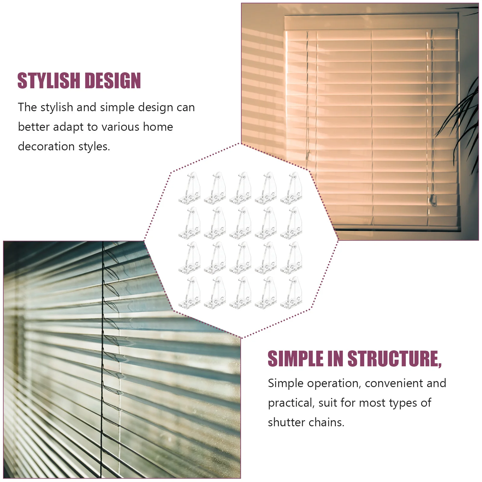 

20Pcs Clear Plastic Blinds Fixing Hooks Stylish Multi-Functional Accessory for Window Curtain Chains Home Improvement