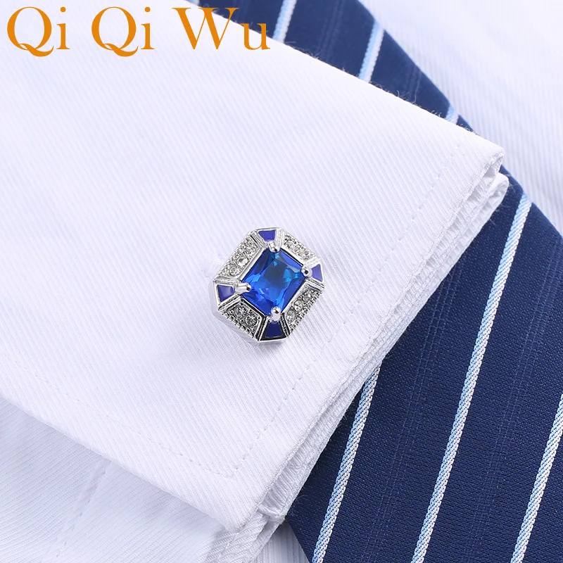 High Quality Mens Luxury Blue Crystal Cufflinks Suit Shirt Cuff Wedding Groom Gift Jewelry For Wedding Bridal Father Accessorie