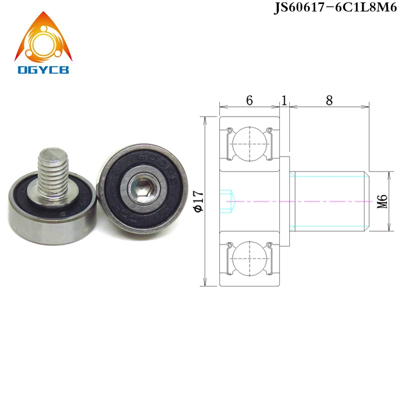 1pcs 606 2RS M6 External Thread Bearing Roller JS60617-6C1L8M6 6x17x6 Screw Bearing 606RS Bolt Bearing Pulley Wheel 6*17*6