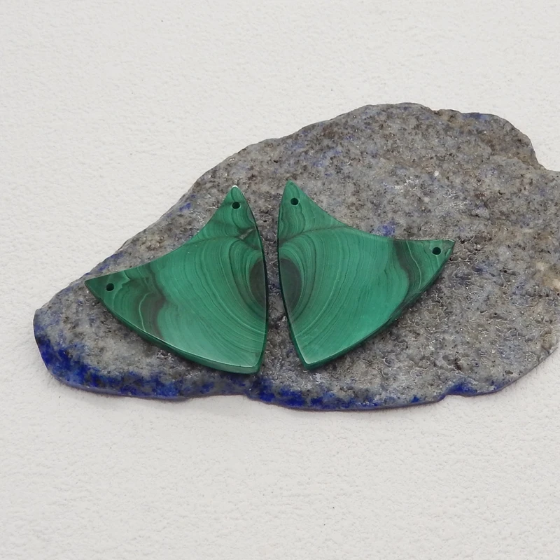 Natural Stone Malachite Double Holes Earring Bead,Earrings Accessories For Women,Fashion Jewelry DIY Making 31x32x3mm 13g