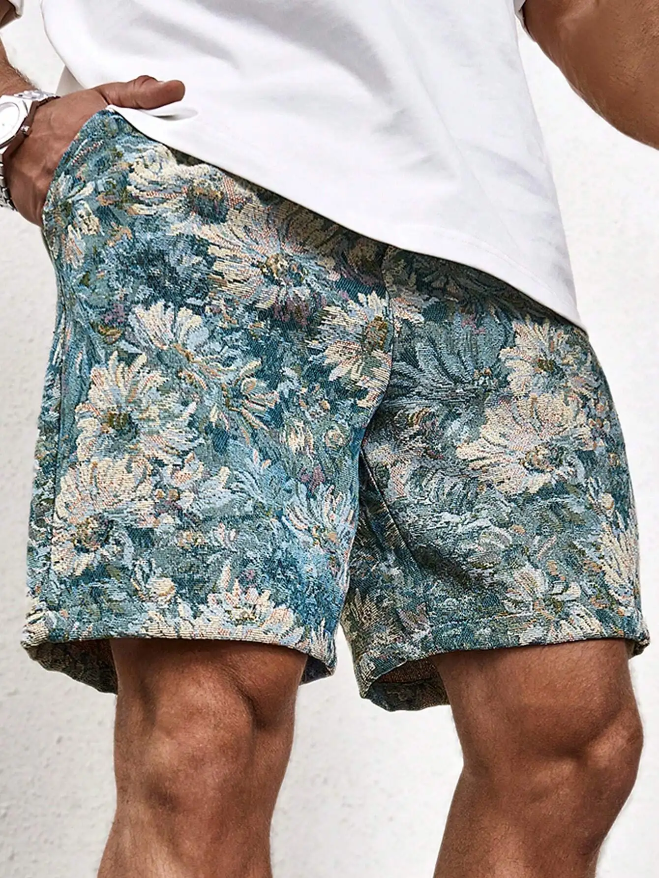 

Men's Vacation Casual Style Retro Floral Jacquard Vacation Shorts, Gift For Boyfriends Or Husbands, Beach Shorts