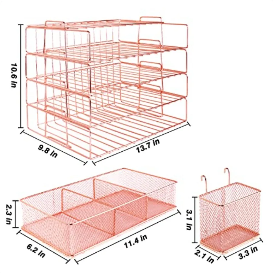 Vassoio per lettere Organizzatori di file di documenti da scrivania a 4 livelli Organizzatore di carta con portapenne Vassoio portaoggetti in rete a 3 scomparti carino Home Offi