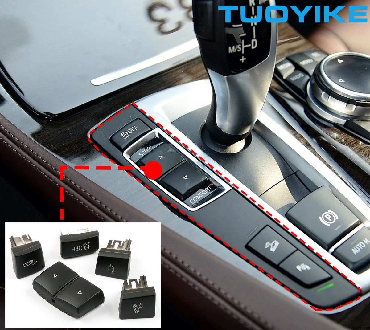 LHD Car Interior Console Sport Comfort Switch Button ESP Anti-slip Trim Cover For BMW 5 / 6 /7-Series F10 F07 F06 F12 F01 F02 view 6