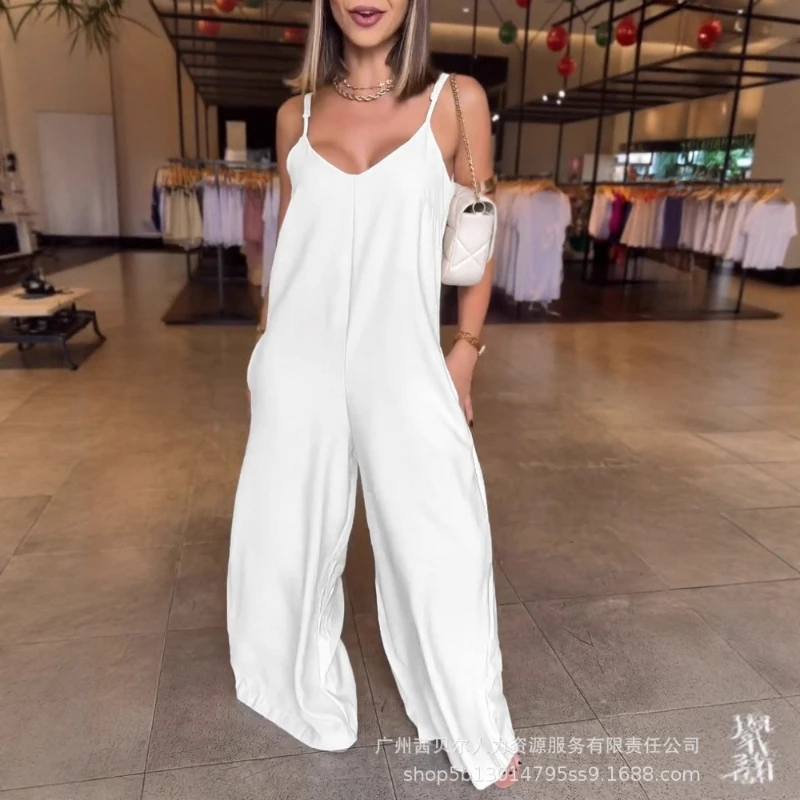 

Комбинезоны женские цельные комбинезоны без рукавов с v-образным вырезом длинные брюки с высокой талией комбинезоны на бретельках Y2k уличная одежда комбинезон для работы 2025