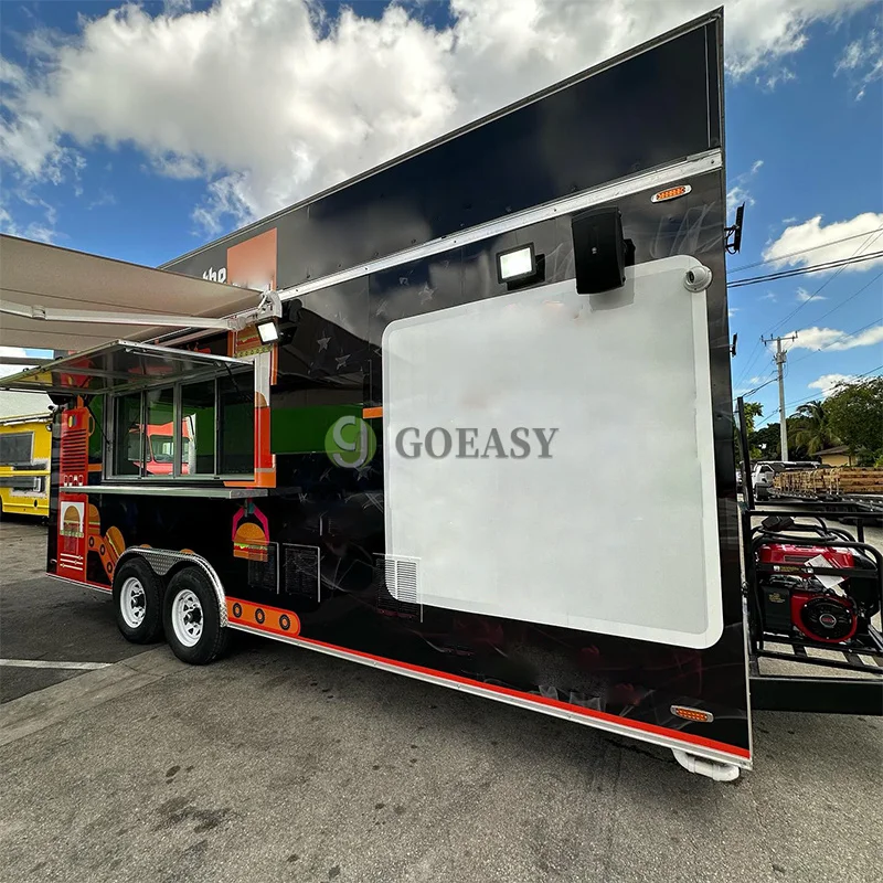 United State Food Truck with Full Kitchen Concession Bbq Food Trailer with Porch Fully Equipped Custom Food Truck